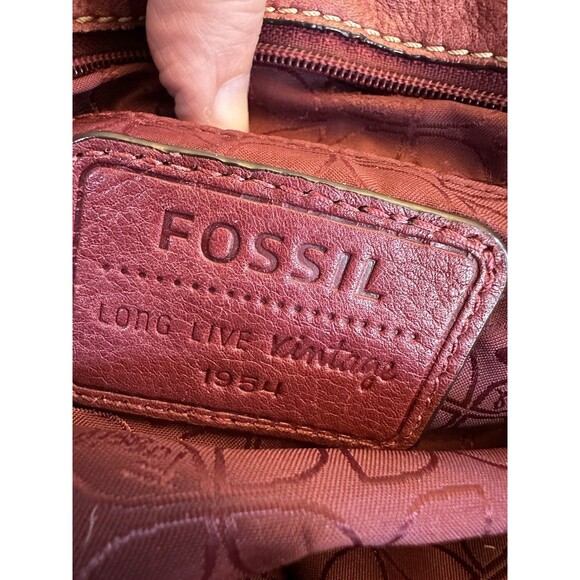 Fossil Red Leather Bag Shoulder Tote Satchel Handbag Pockets - Picture 7 of 11